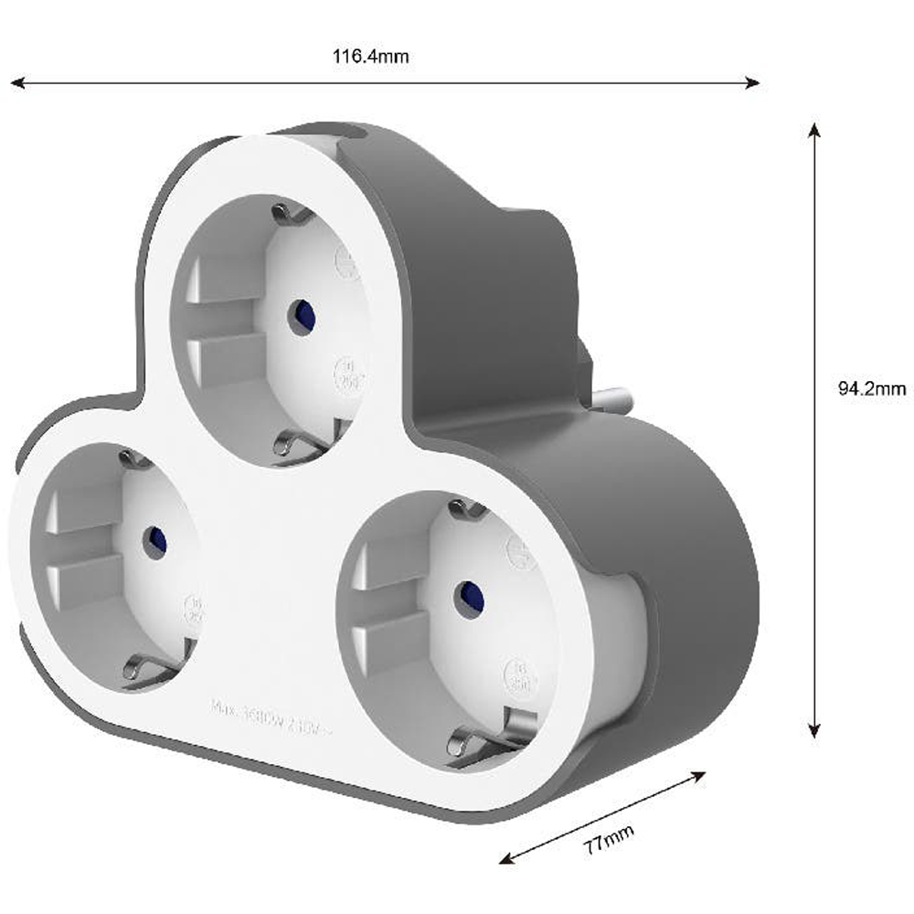 Adaptor priza Jacobsen, 3 prize, 16A, alb-gri