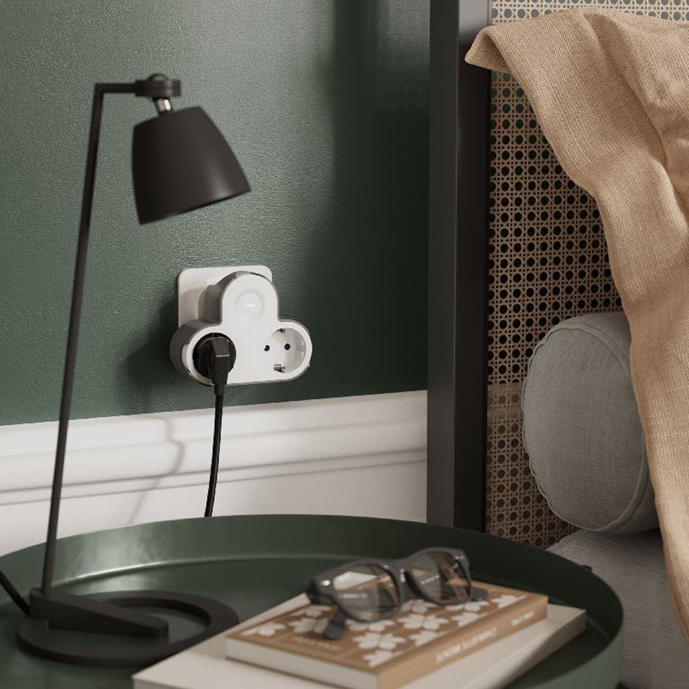 Adaptor priza Jacobsen, 2 prize, 16A, alb-gri