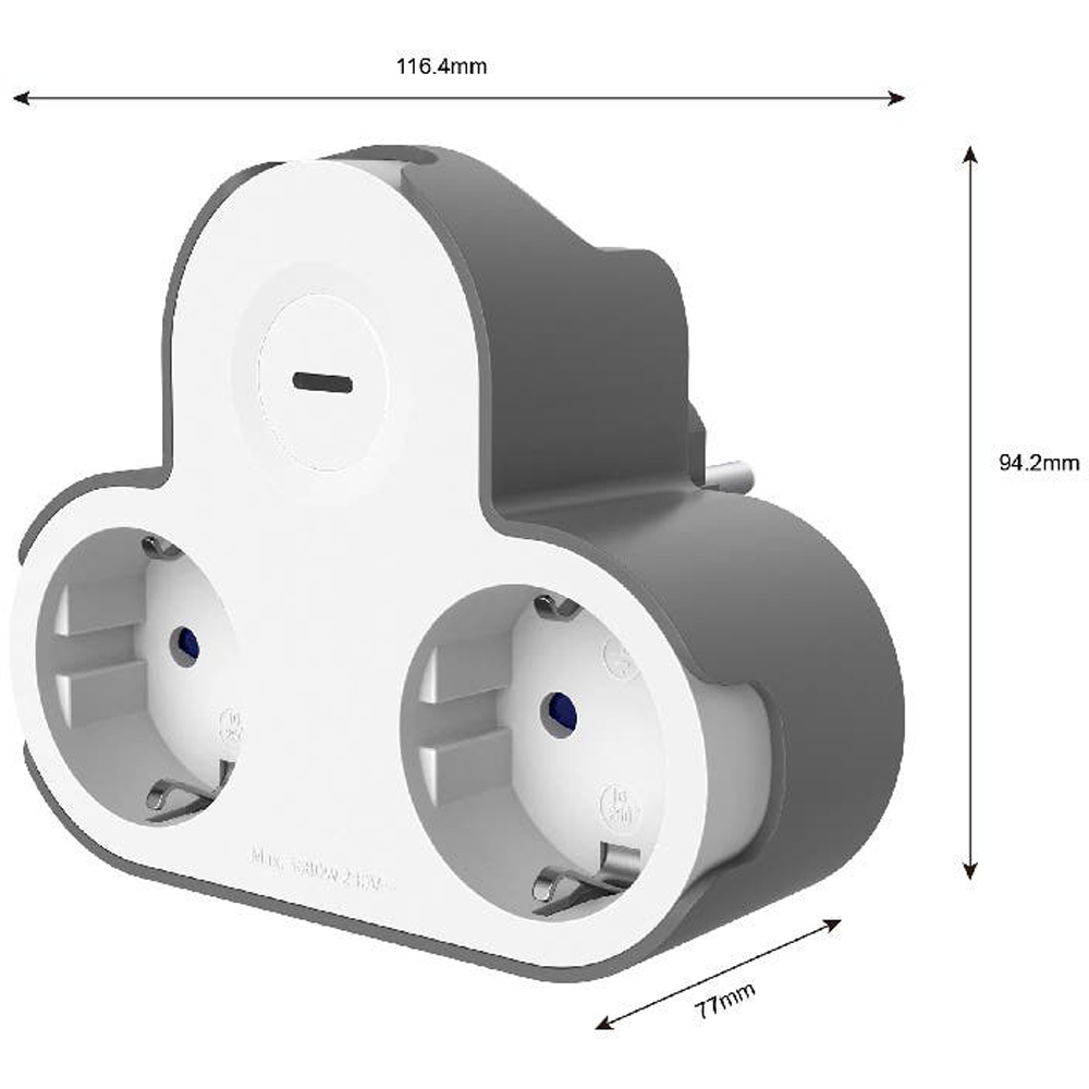 Adaptor priza Jacobsen, 2 prize, 16A, alb-gri