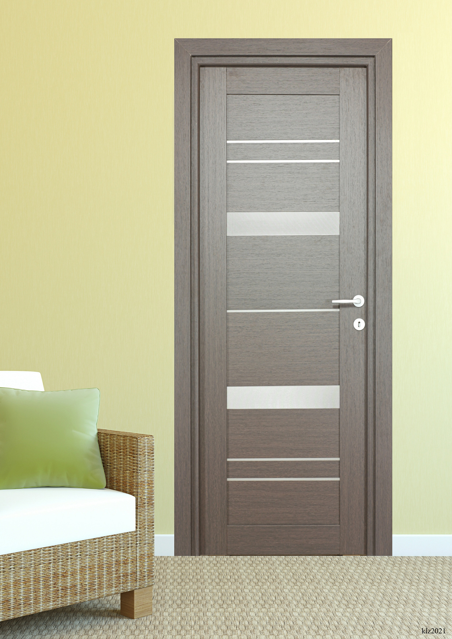 Usa interior Amyra, cu geam, reversibila, MDF, 78 x 203 cm, maro inchis