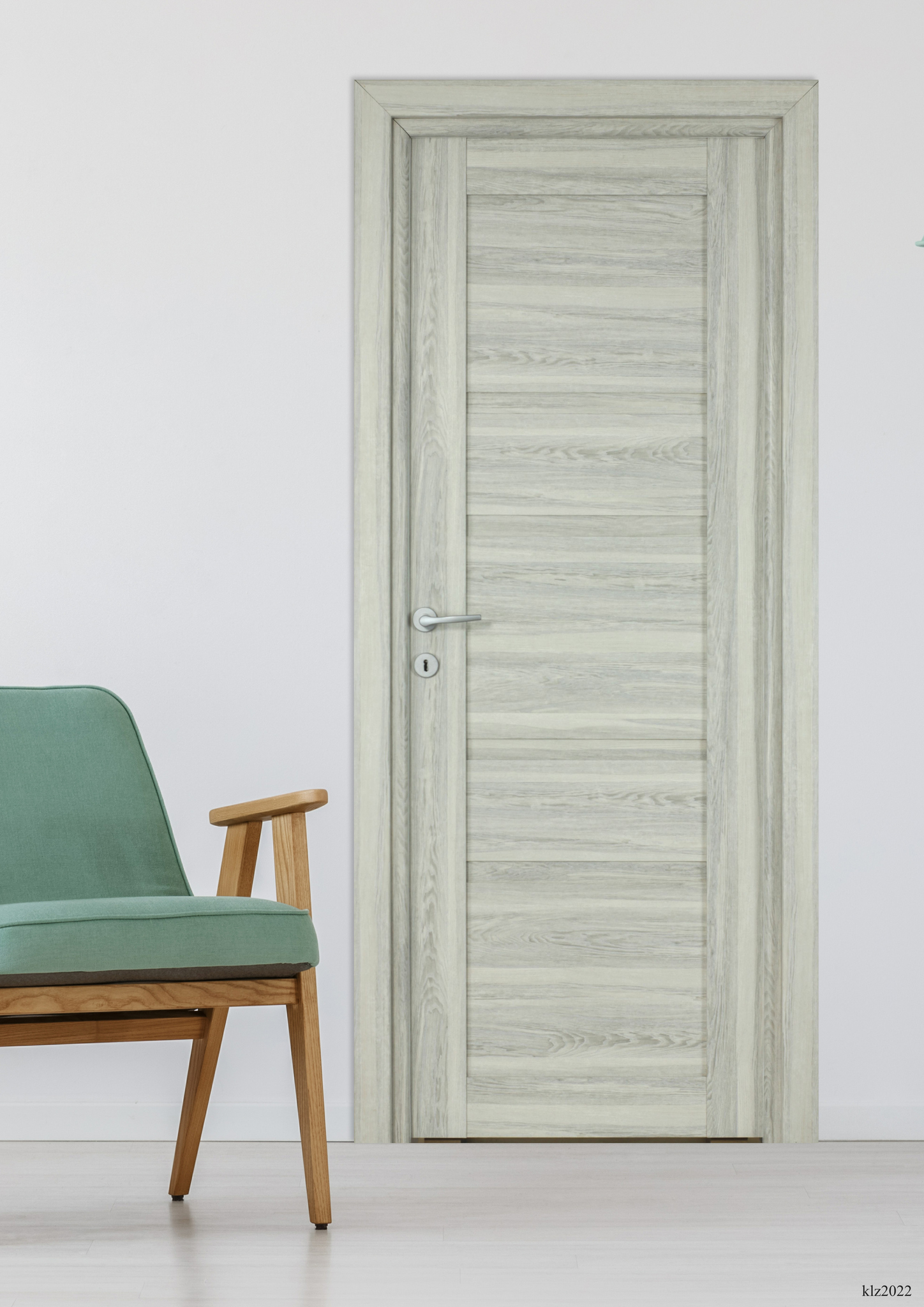 Usa interior Bella, fara geam, reversibila, MDF, 88 x 203 cm, gri deschis