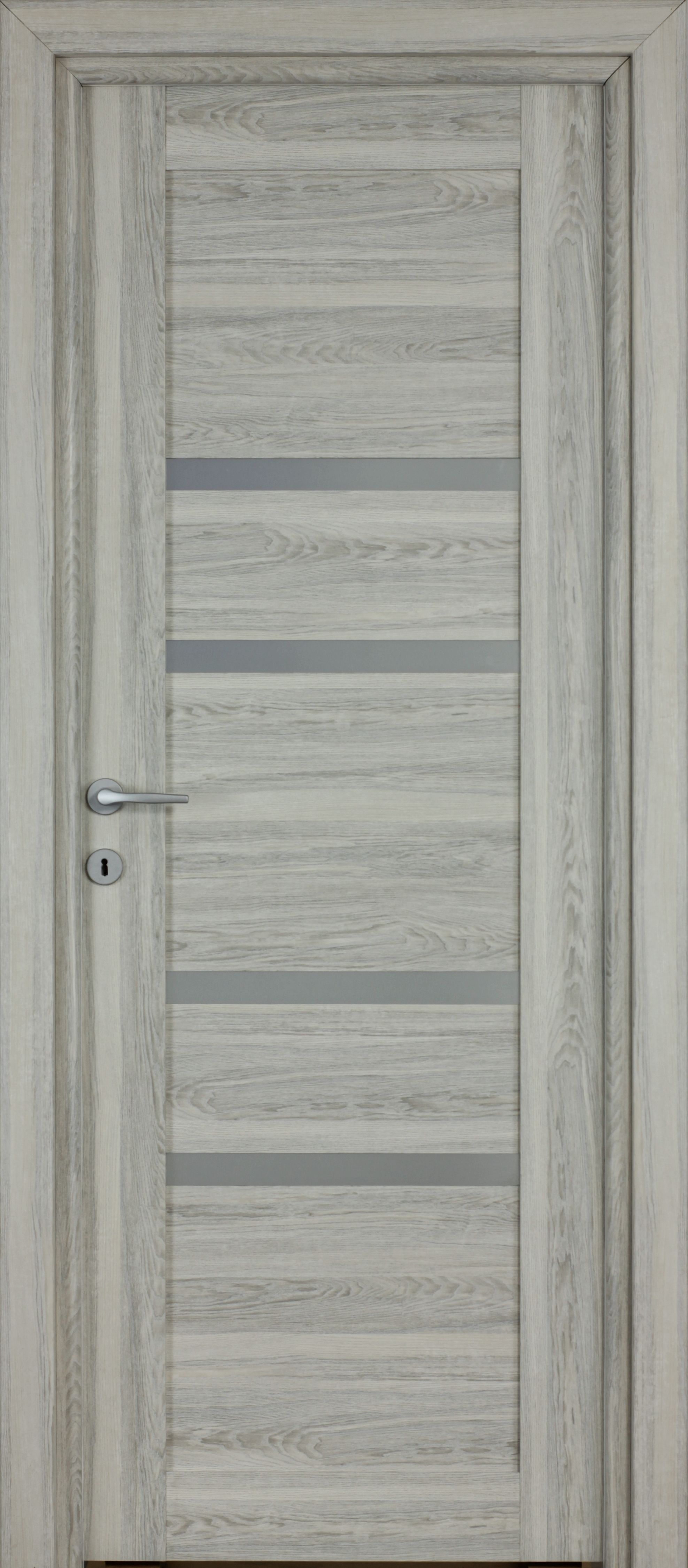 Usa interior Bella, cu geam, reversibila, MDF, 68 x 203 cm, gri deschis