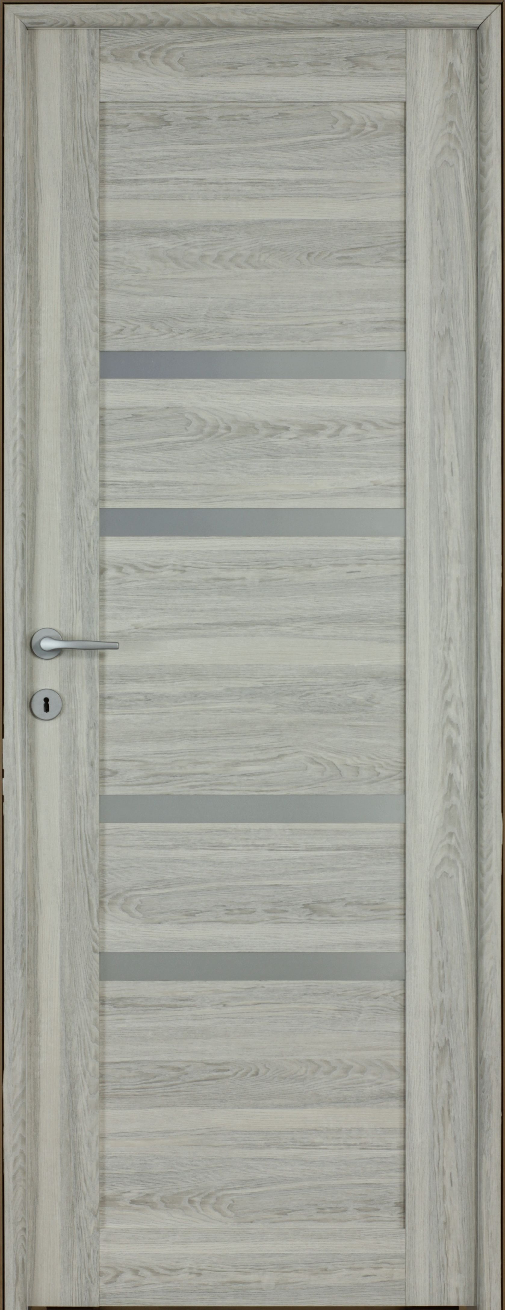 Usa interior Bella, cu geam, reversibila, MDF, 68 x 203 cm, gri deschis
