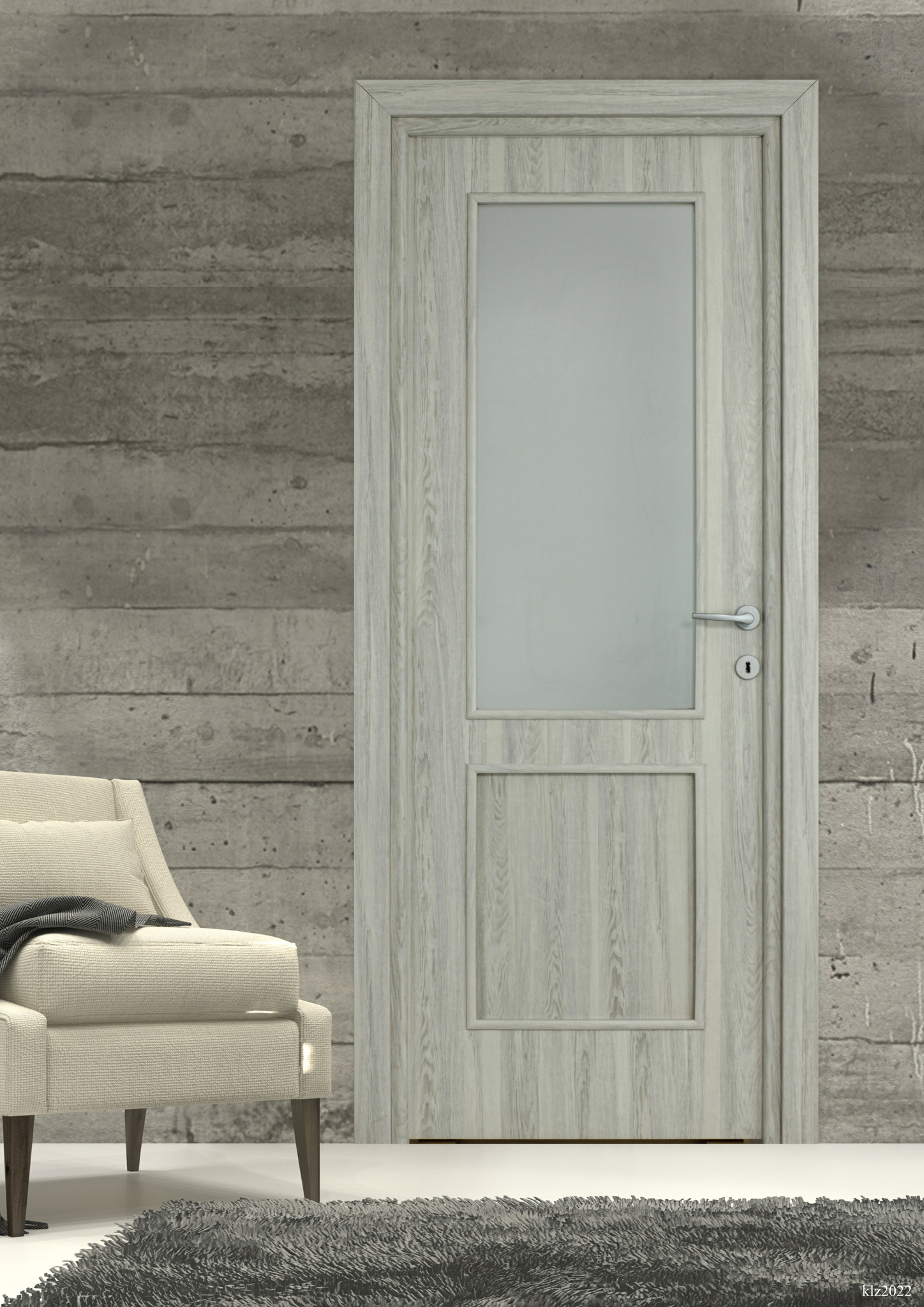Usa interior Karpat, cu geam, reversibila, MDF, 68 x 203 cm, gri deschis