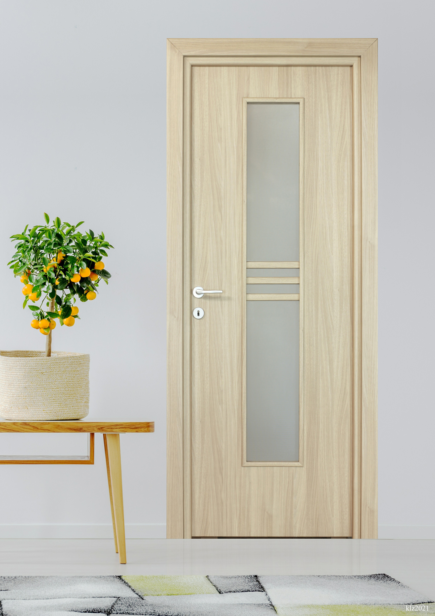 Usa interior Karpat, cu geam, reversibila, MDF, 78 x 203 cm, maro deschis