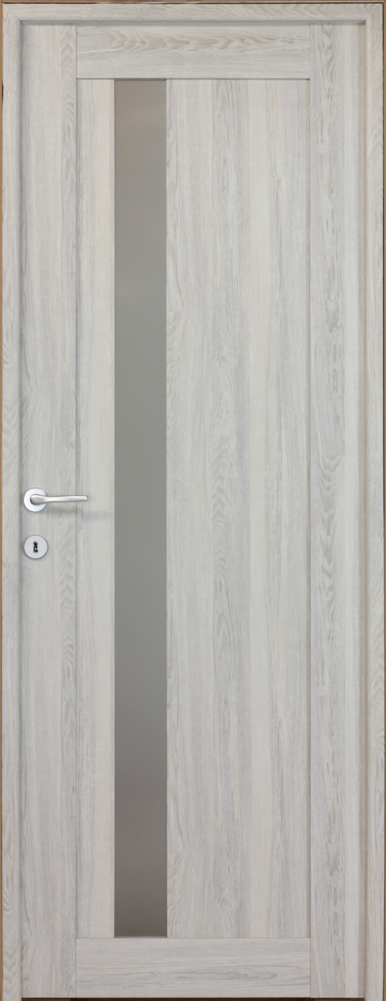 Usa interior Maya, cu geam, reversibila, MDF, 88 x 203 cm, gri deschis
