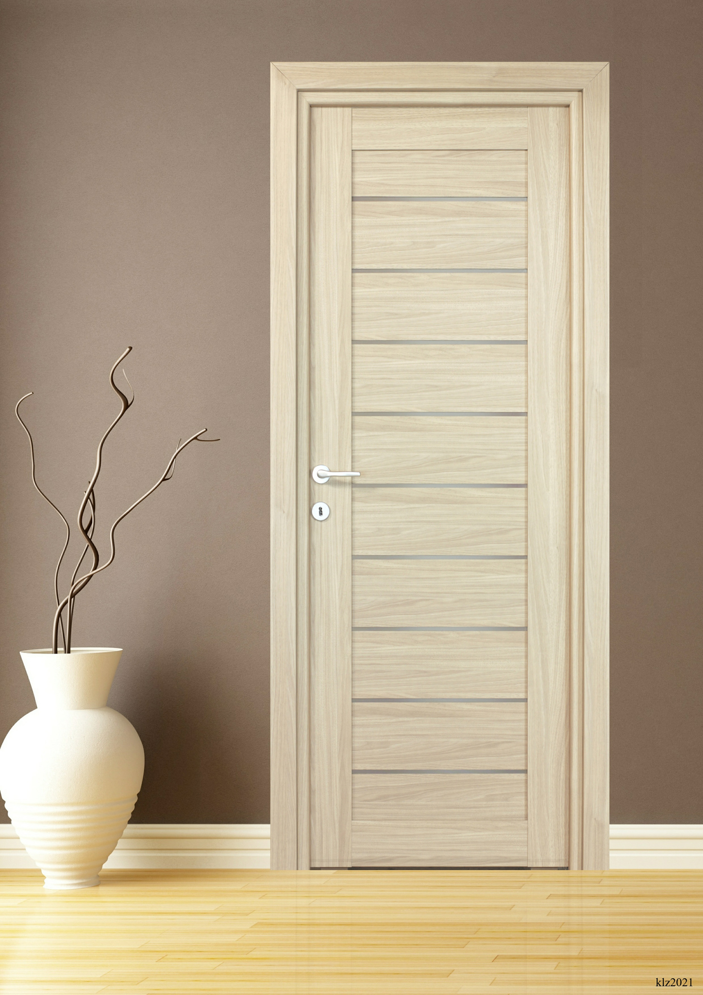 Usa interior Tarra, cu geam, reversibila, MDF, 88 x 203 cm, maro deschis