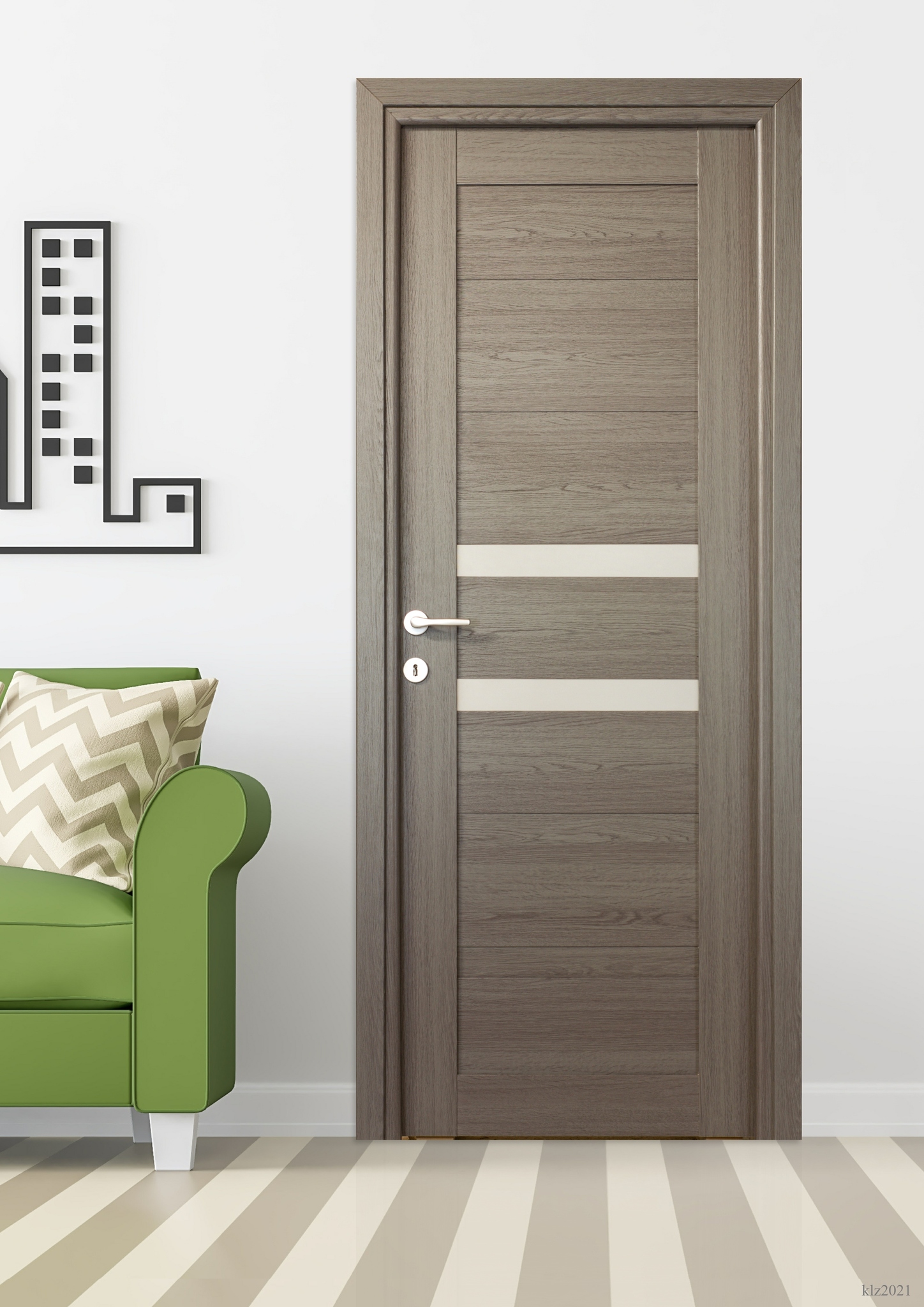 Usa interior Tisa, cu geam, reversibila, MDF, 68 x 203 cm, gri antracit
