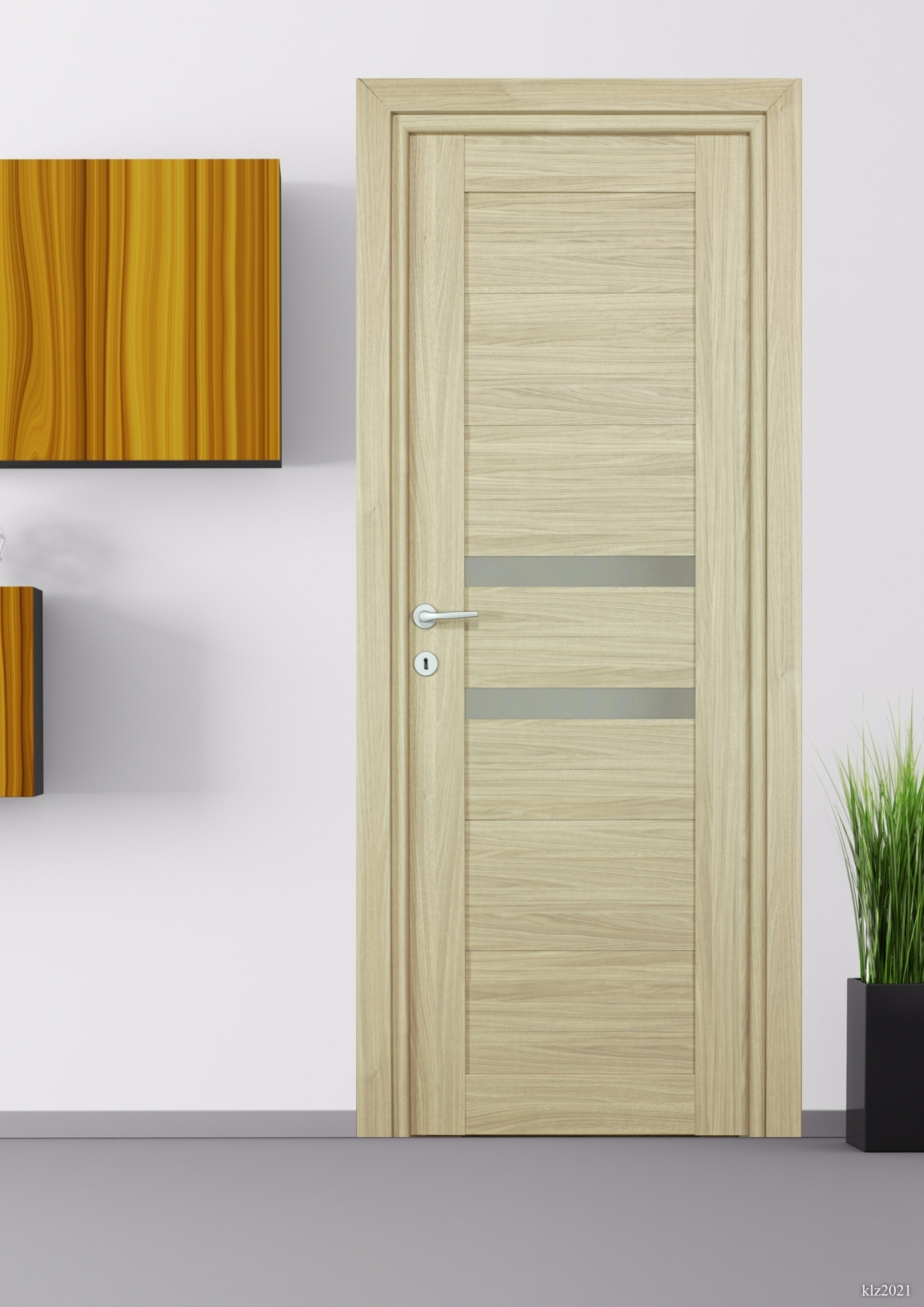 Usa interior Tisa, cu geam, reversibila, MDF, 68 x 203 cm, maro deschis