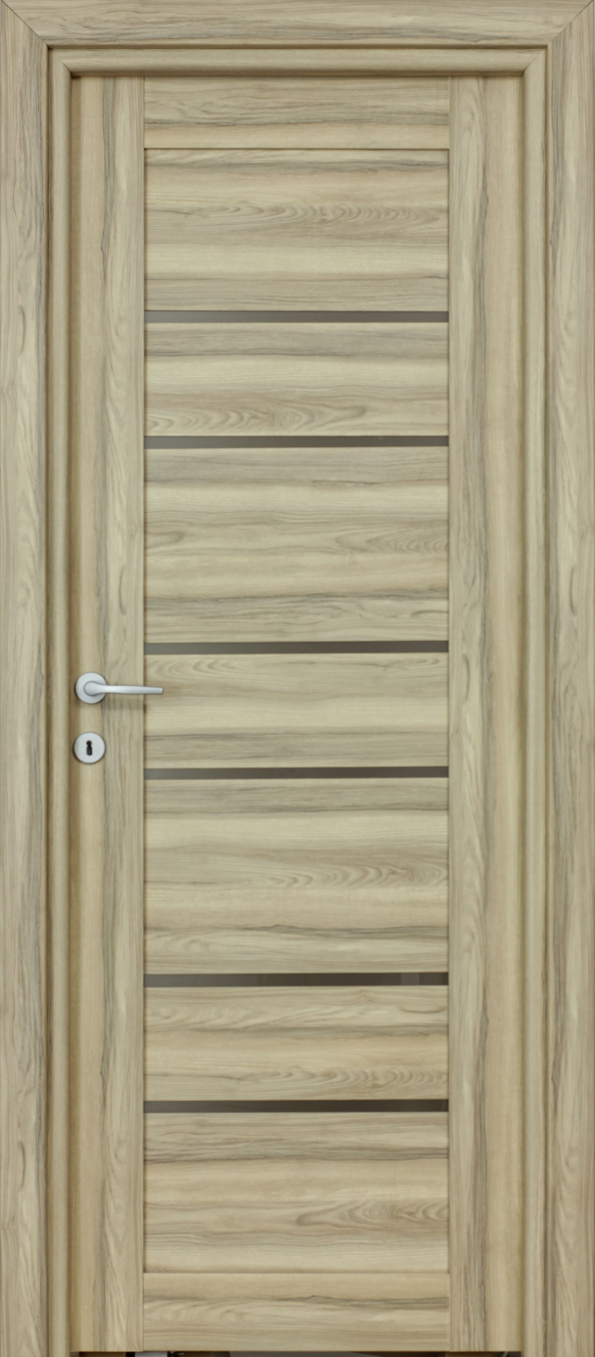 Usa interior Kira, cu geam, reversibila, MDF, 68 x 203 cm, maro deschis
