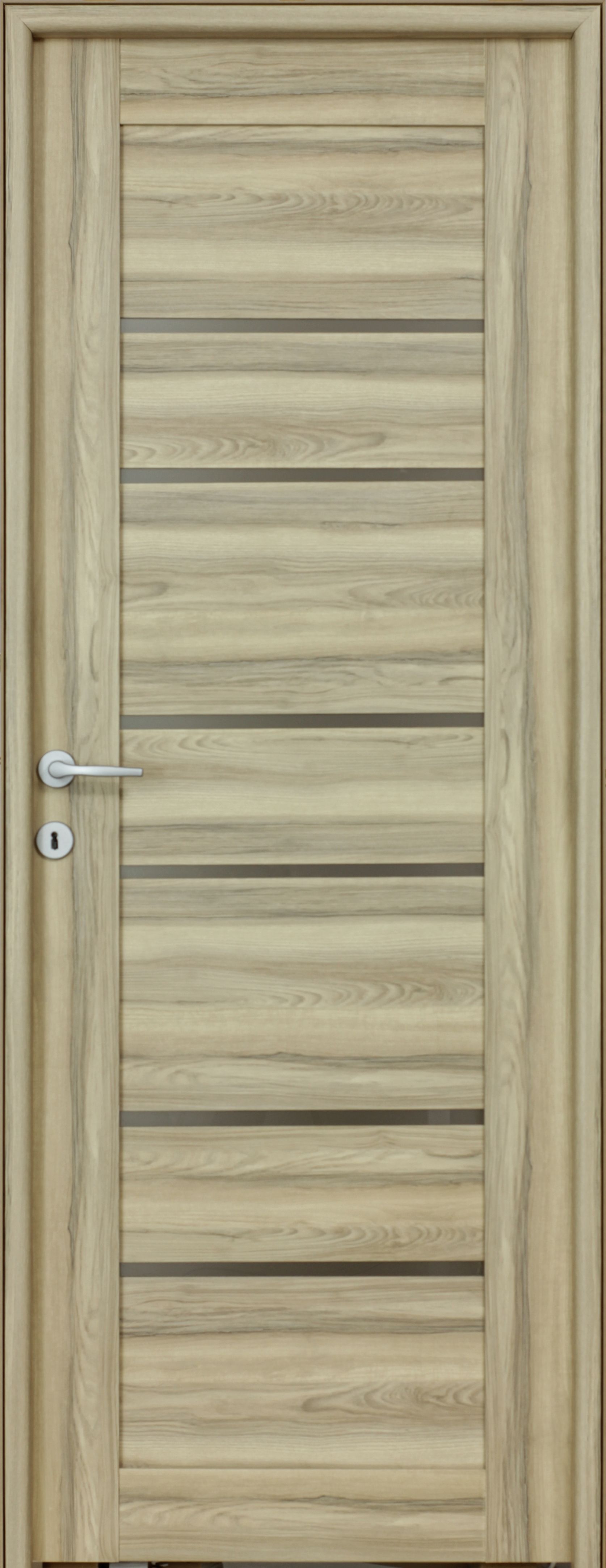 Usa interior Kira, cu geam, reversibila, MDF, 78 x 203 cm, maro deschis
