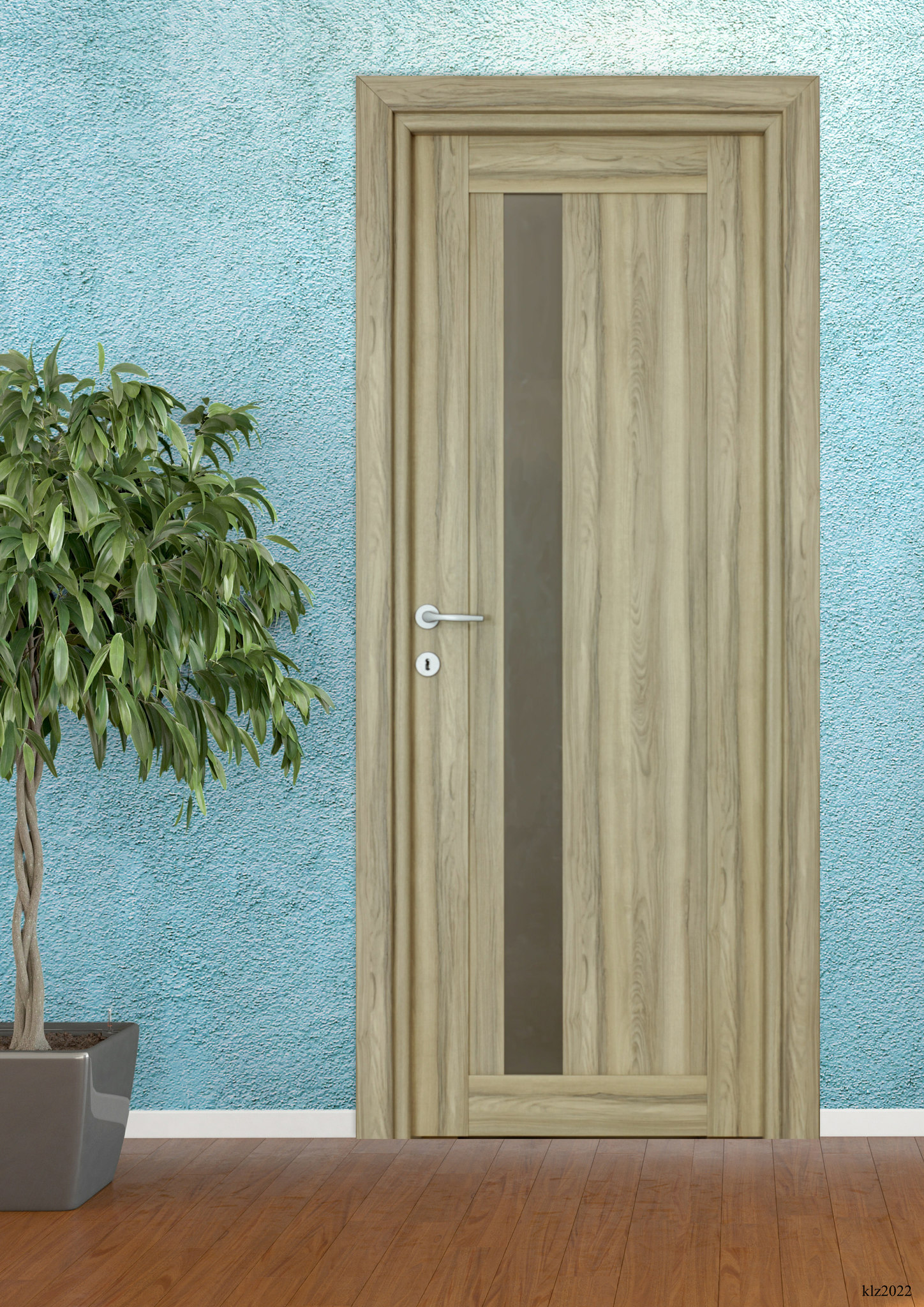 Usa interior Maya, cu geam, reversibila, MDF, 68 x 203 cm, maro deschis