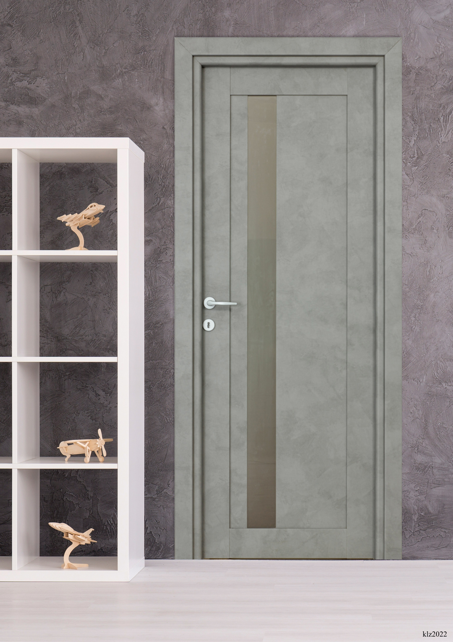 Usa interior Maya, cu geam, reversibila, MDF, 78 x 203 cm, gri inchis