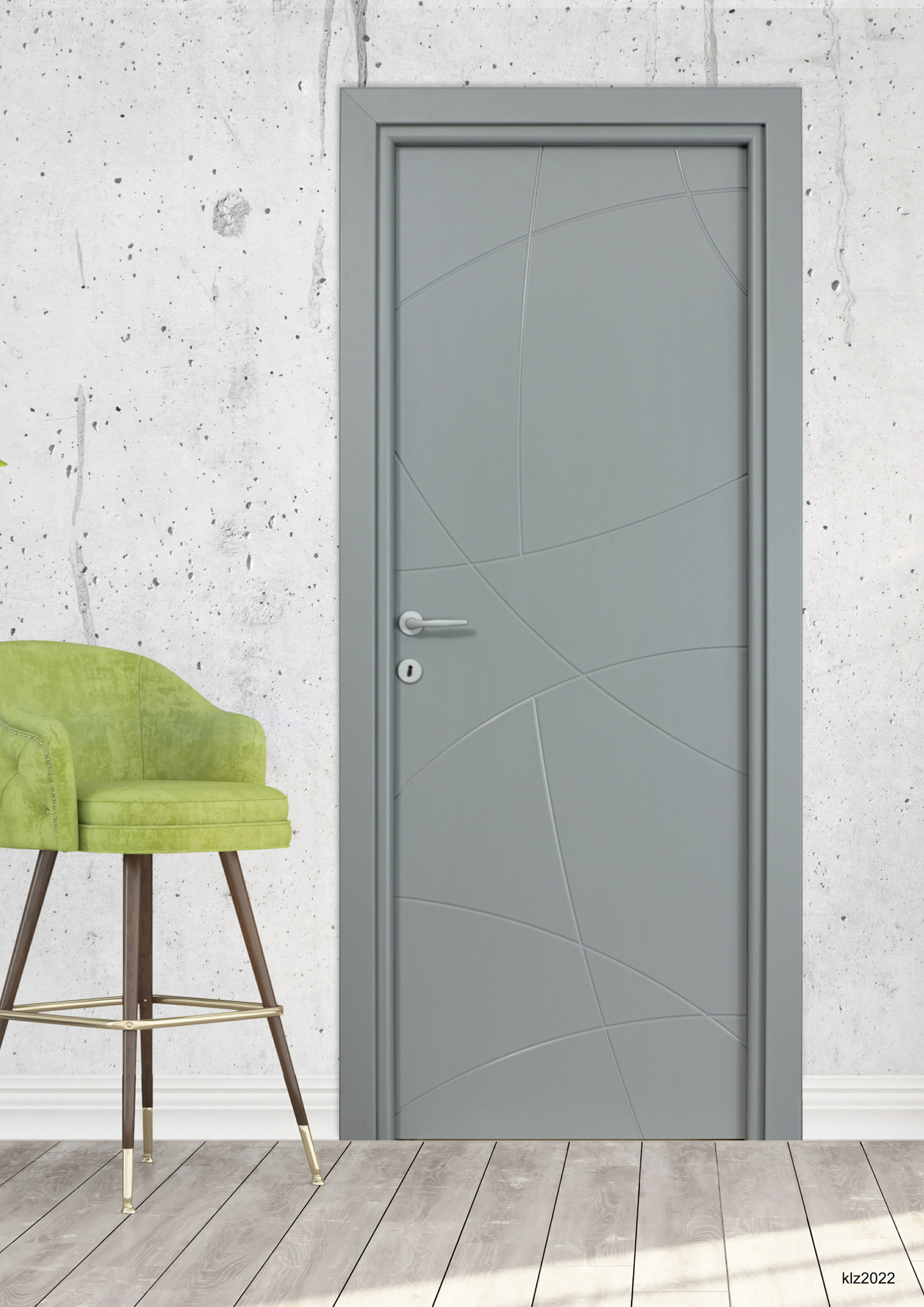 Usa interior Arc, fara geam, reversibila, MDF, 88 x 203 cm, gri