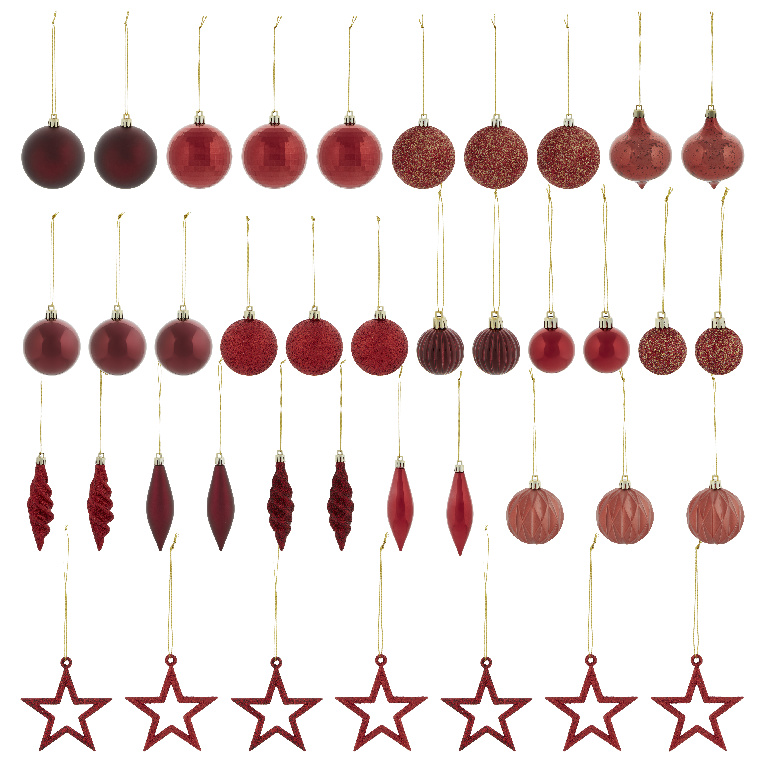 Set globuri de Craciun, 40 bucati, rosu