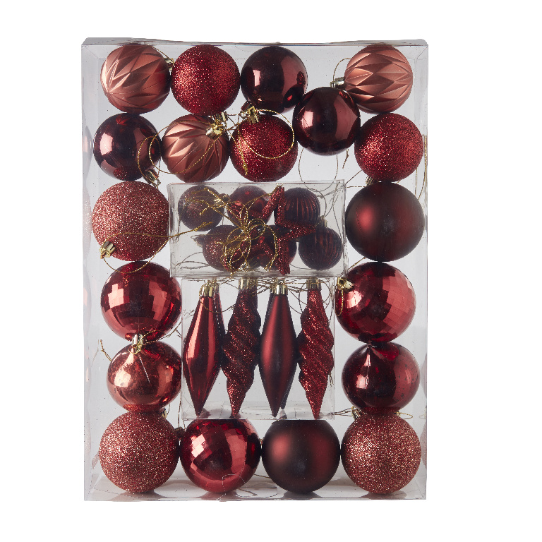 Set globuri de Craciun, 40 bucati, rosu