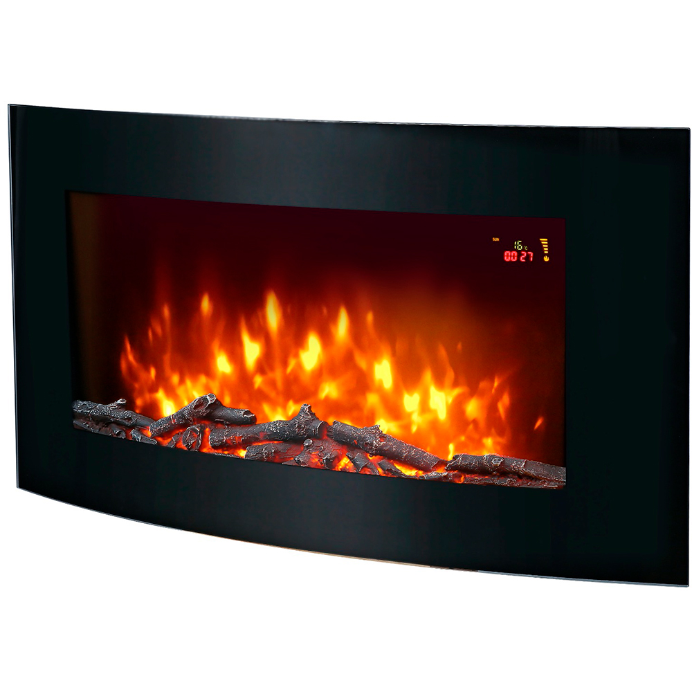 Semineu electric curbat, 2000W, Telecomanda, negru