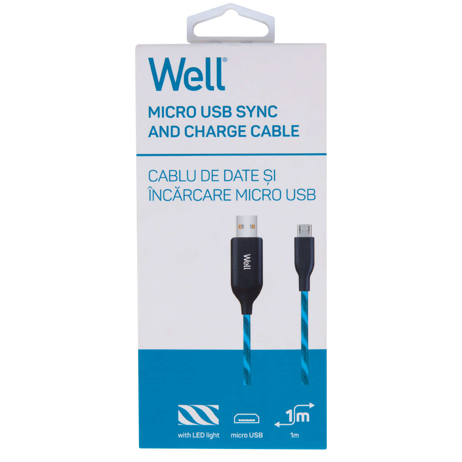 Well Cablu Micro.Usb Led 1M Blue
