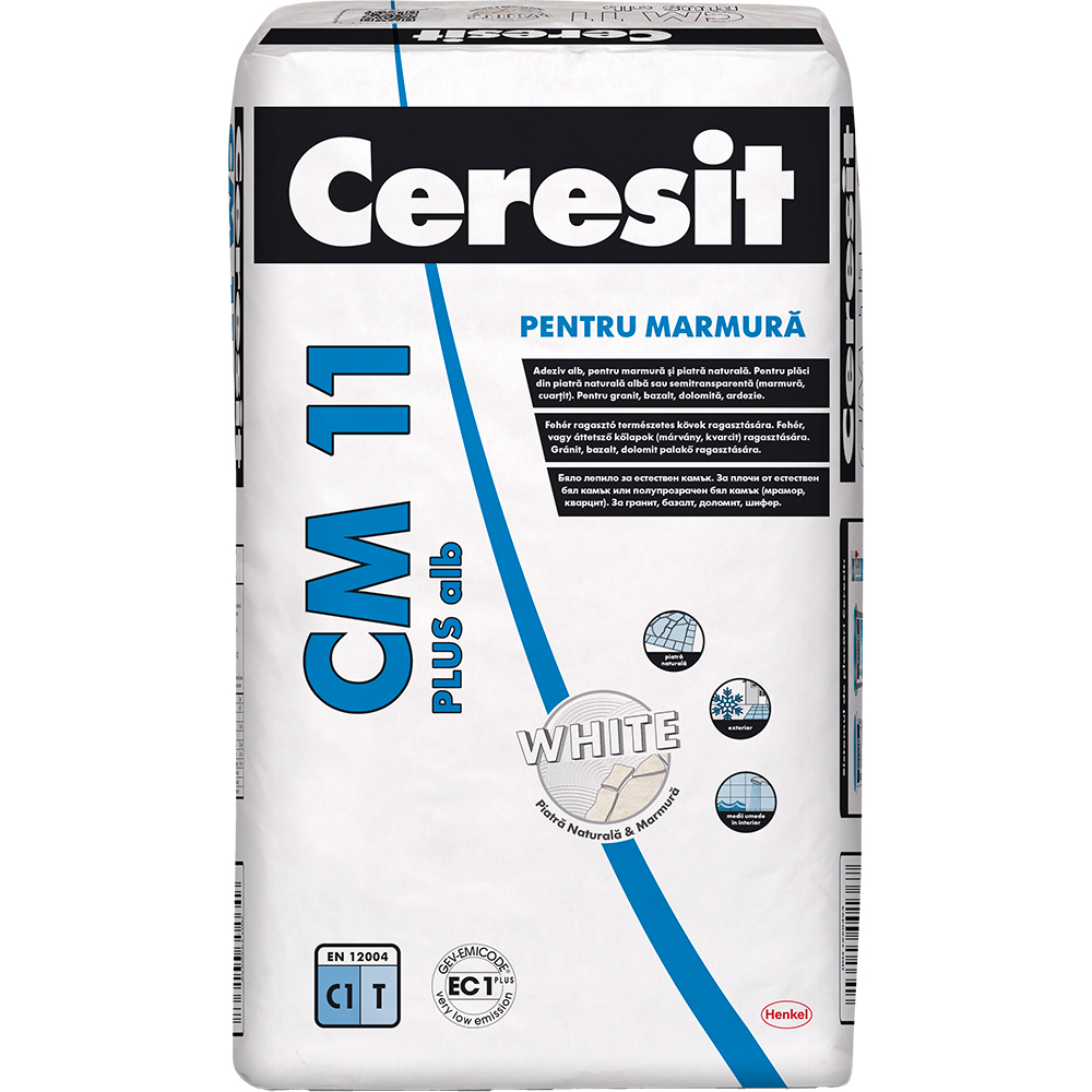 Adeziv standard pentru gresie si faianta CERESIT CM 11 Plus, alb, interior/exterior, 25 kg