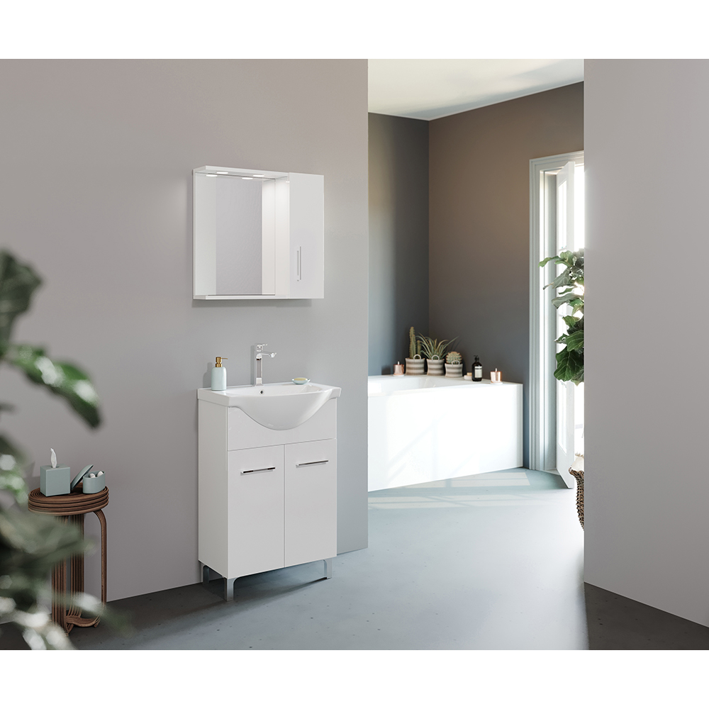 Set mobilier baie SAVINIDUE Smart, 3 piese, 55 cm, iluminare LED, alb