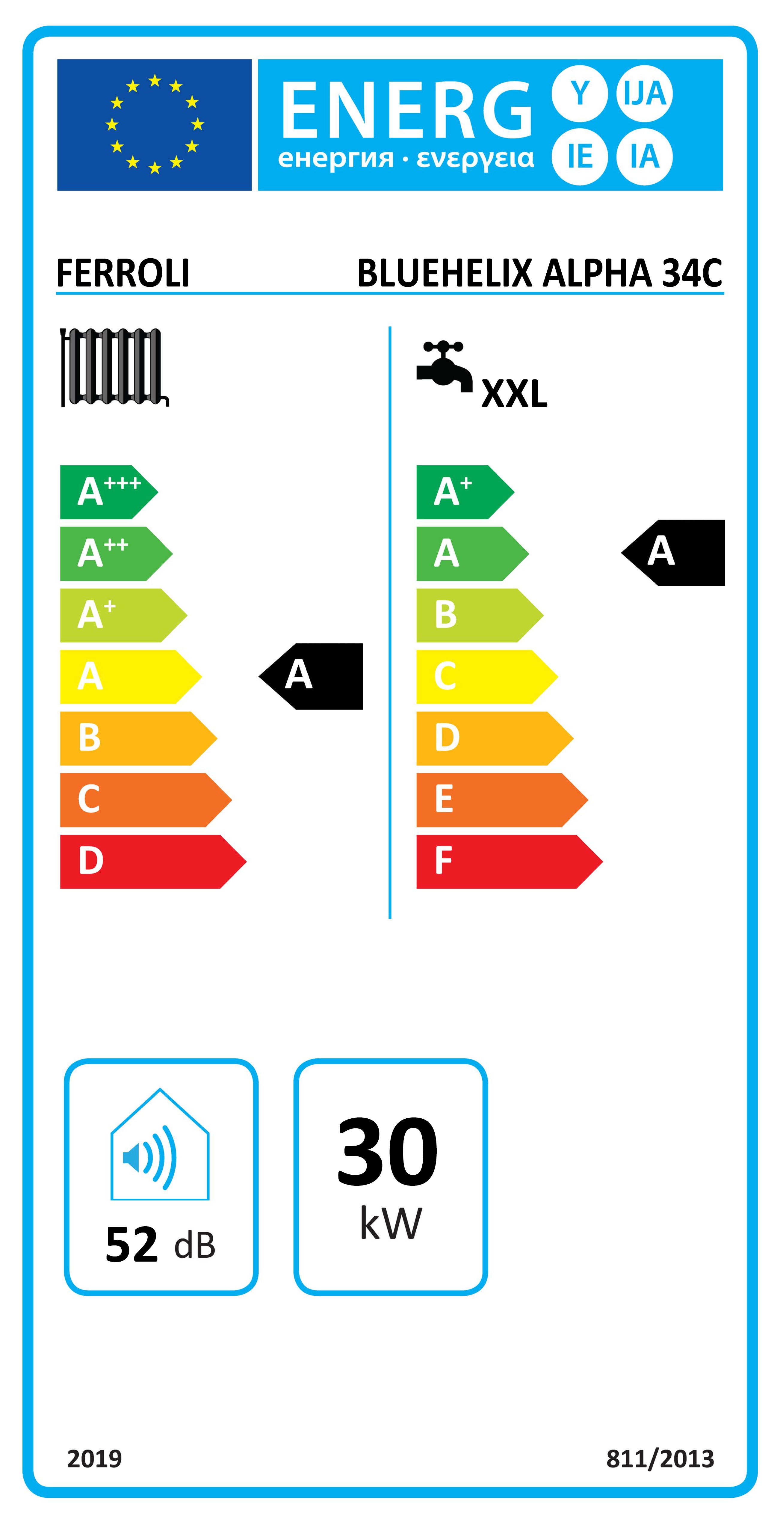 Centrala termica pe gaz prin condensare Ferroli Bluehelix ALPHA 34 C, 30kW, kit evacuare inclus