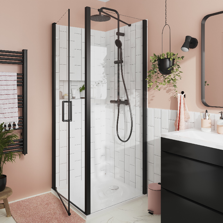 Paravan dus GOODHOME Ledava, aluminiu, sticla securizata 8mm, 80 x 195 cm, profil negru
