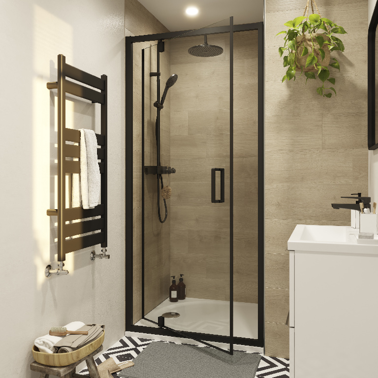 Usa dus semi pivotanta GOODHOME Ledava, aluminiu, sticla securizata 8mm, 90 x 195 cm, profil negru