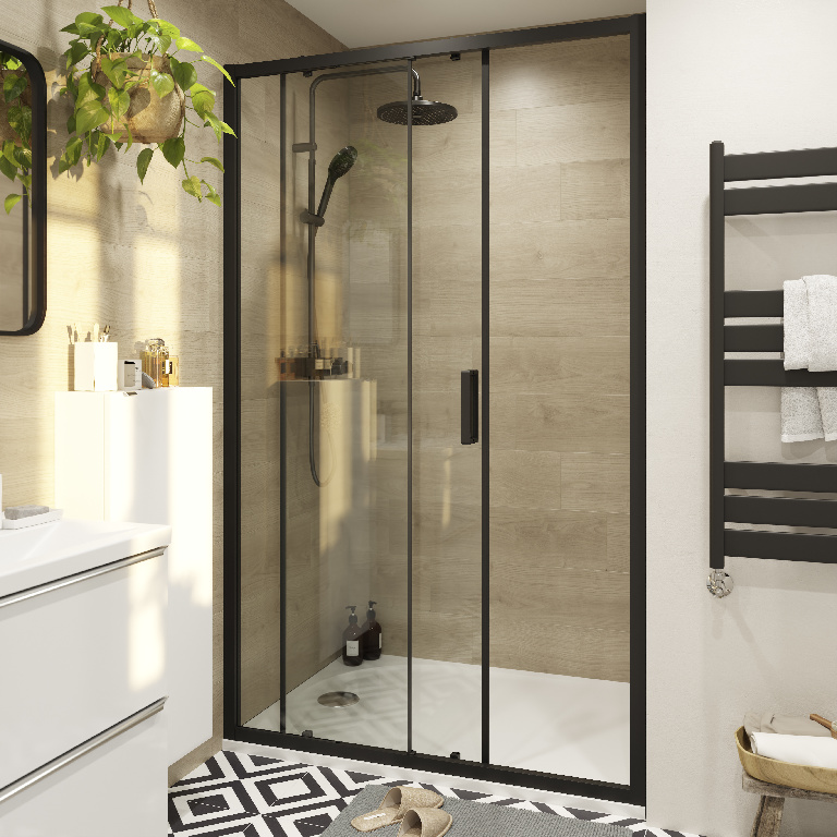 Usa dus glisanta GOODHOME Ledava, aluminiu, sticla securizata 8mm, 120 x 195 cm, profil negru