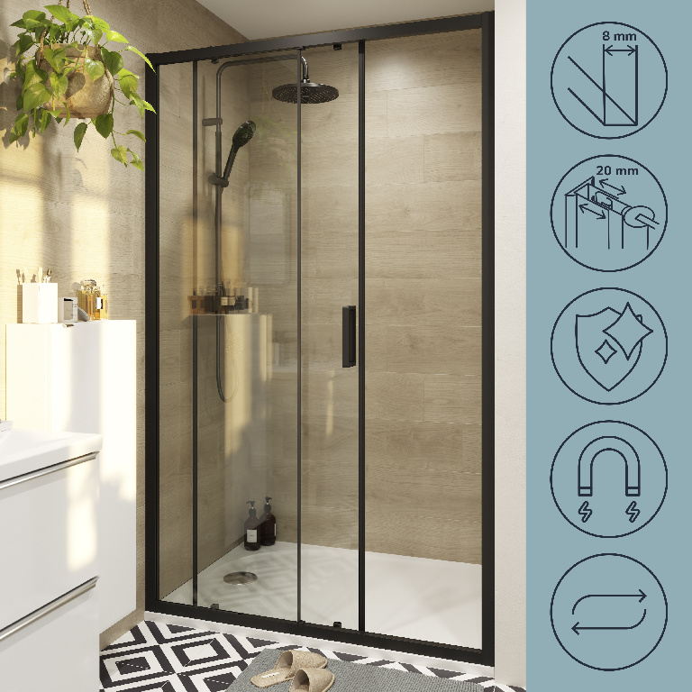 Usa dus glisanta GOODHOME Ledava, aluminiu, sticla securizata 8mm, 120 x 195 cm, profil negru