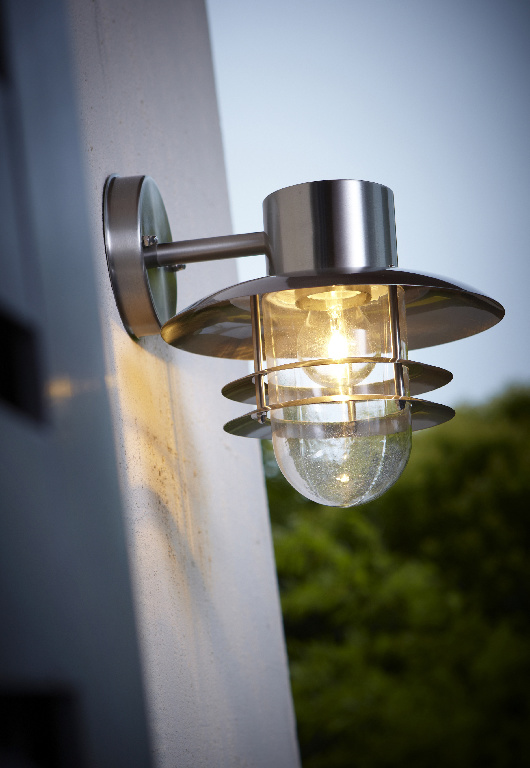 Lampa de exterior GOODHOME, LED, E27, 60W, IP44, sticla si otel inoxidabil, argintiu