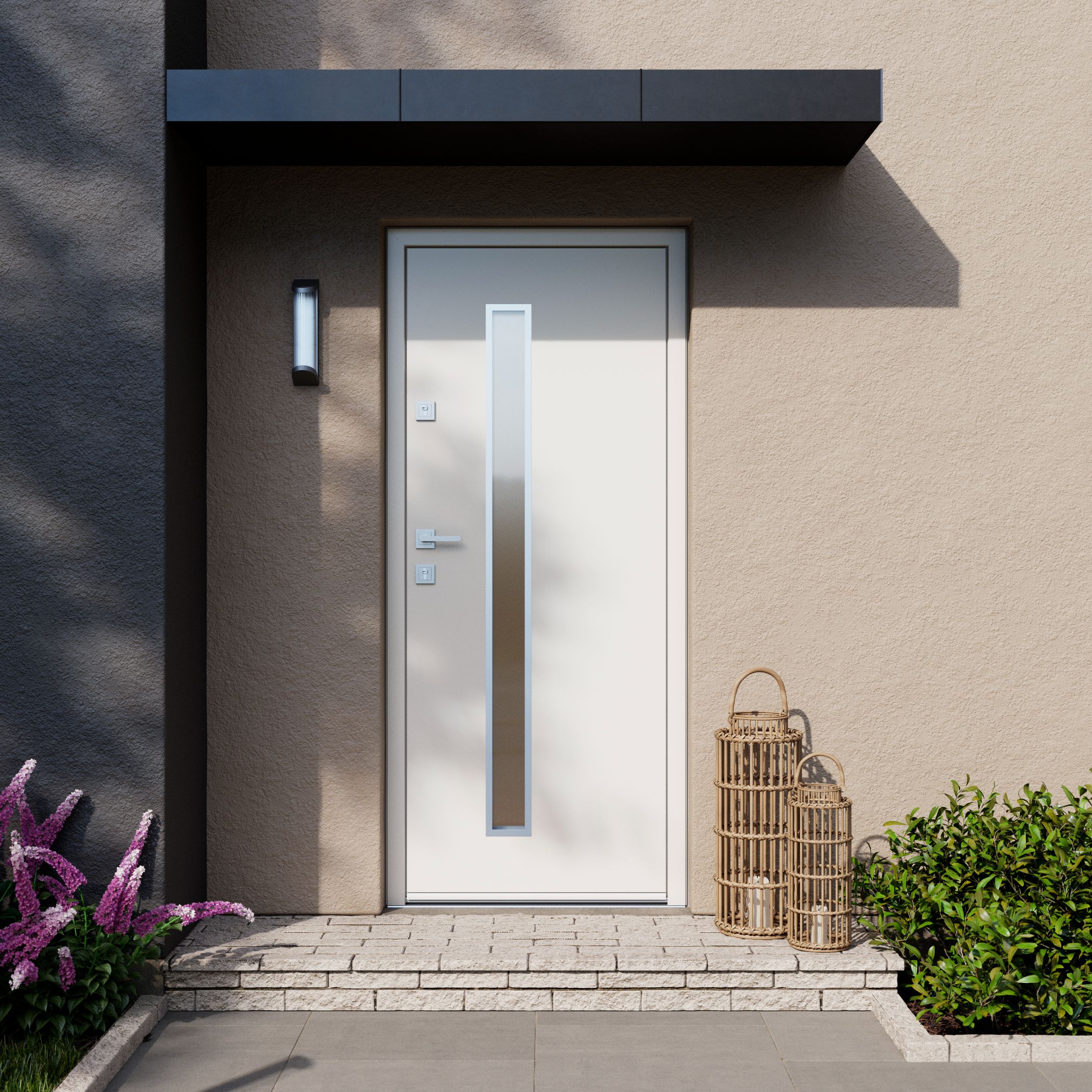 Usa exterior FORTIA Pasni, cu geam, dreapta, 88 x 208 cm, alb