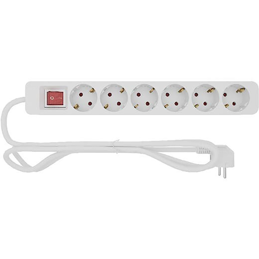 Prelungitor 6 prize Schuko, 1 m, cu intrerupator, alb