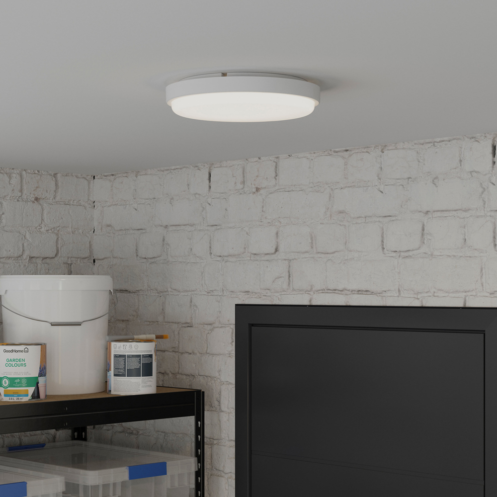 Aplica Bulkhead cu senzor GoodHome, IP44, 28 cm, alb