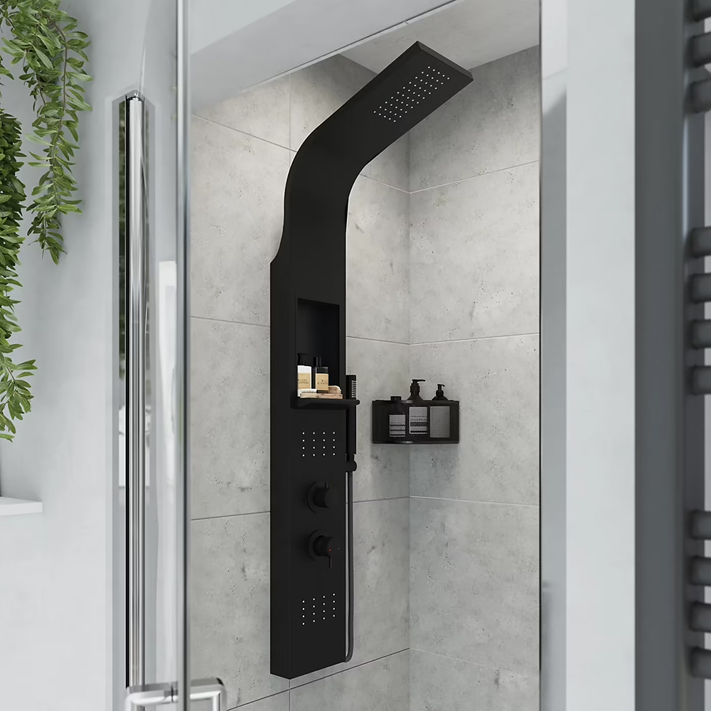 Panel de dus GOODHOME Layra, termostat, hidromasaj, 140 cm, negru mat