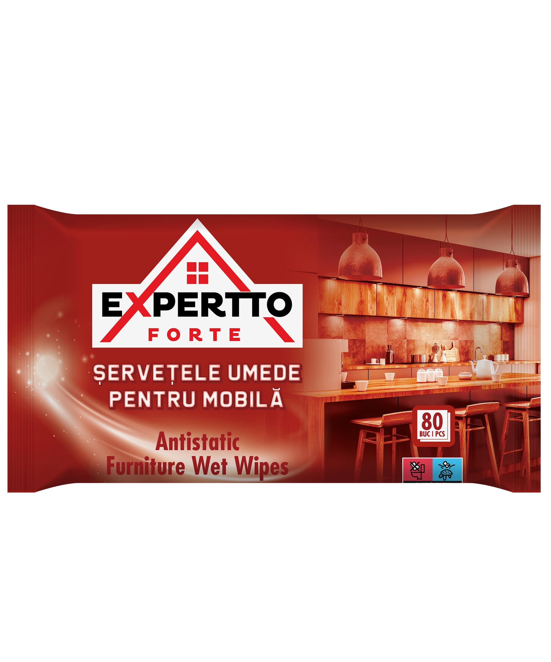 Servetele umede pentru mobila si suprafete din lemn EXPERTTO Forte, 80 bucati