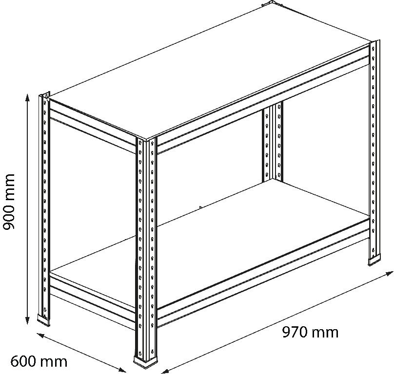 Extensie raft 2 polite GOODHOME Rivet, 90 x 97 x 60 cm, sarcina maxima/polita 250 kg, HDF si otel, negru