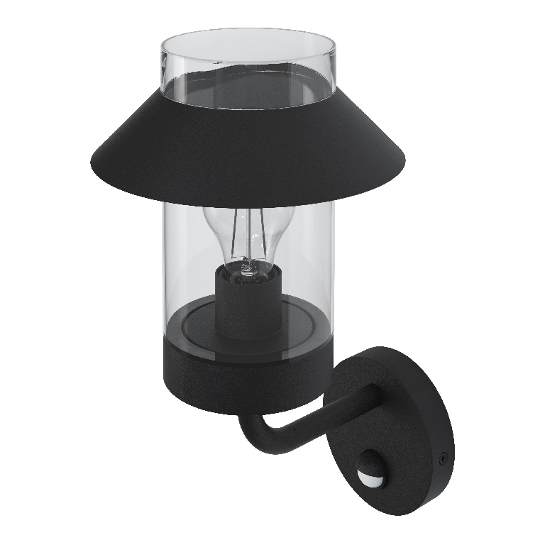 Lampa de exterior GOODHOME Caprera, LED, senzor de miscare, E27, 25W, IP44, otel inoxidabil si plastic, negru