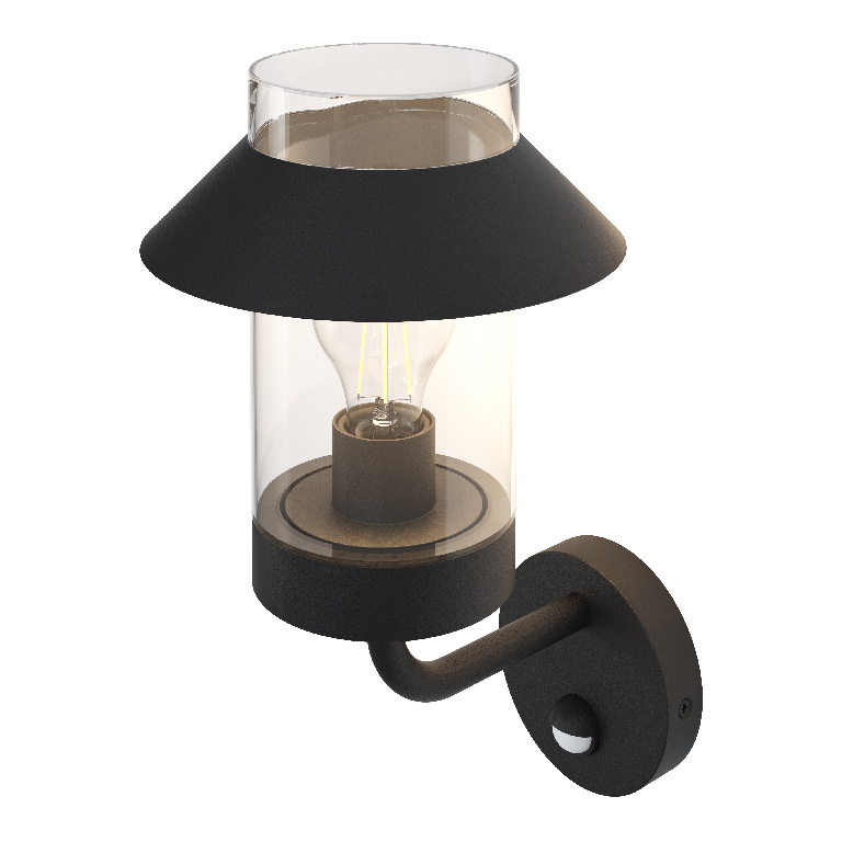 Lampa de exterior GOODHOME Caprera, LED, senzor de miscare, E27, 25W, IP44, otel inoxidabil si plastic, negru