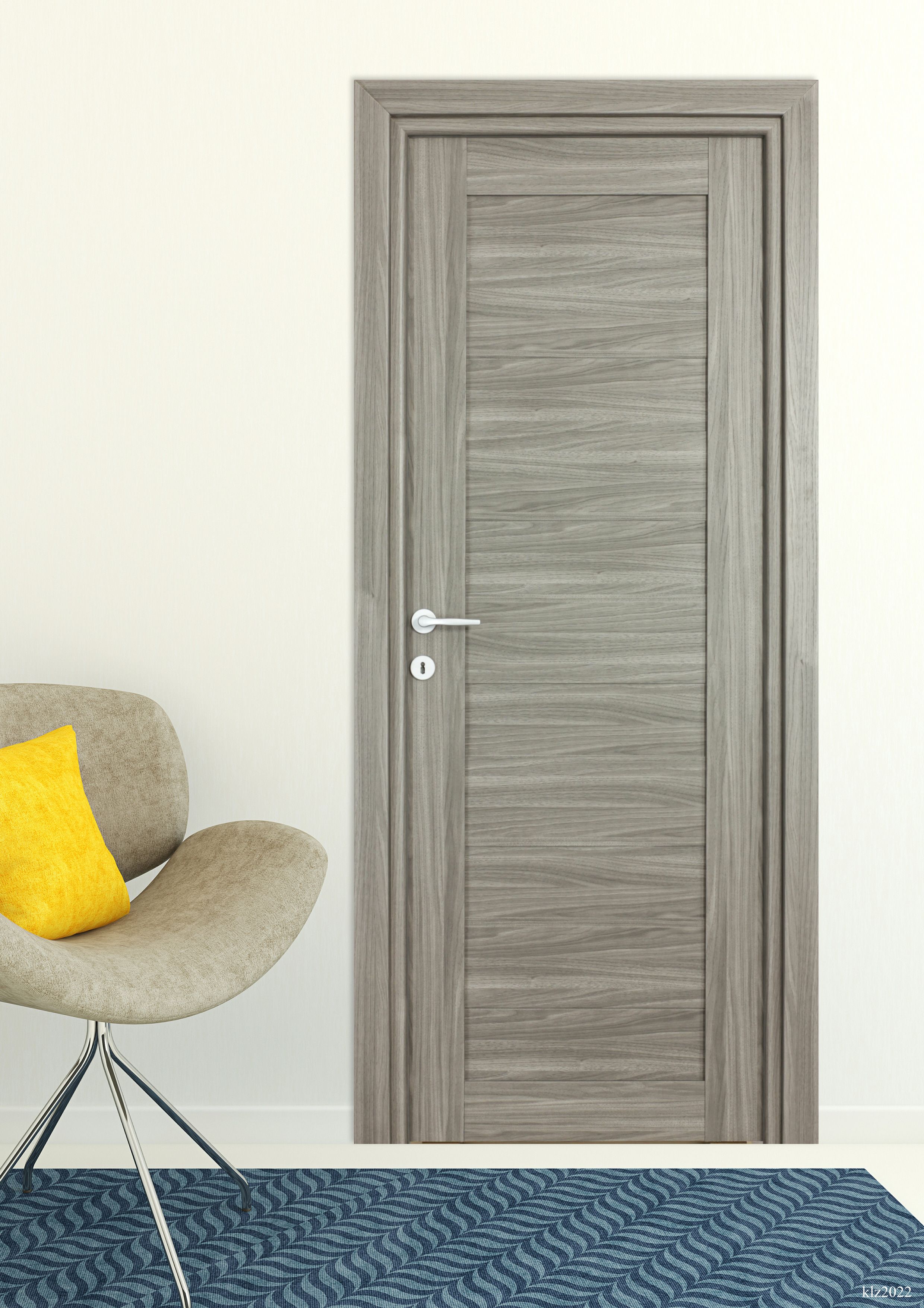 Usa interior Trame, fara geam, reversibila, MDF, 68 x 203 cm, gri inchis