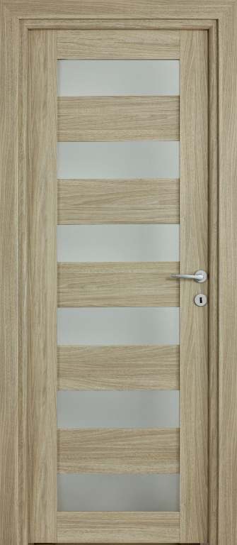 Usa interior Trame, cu geam, reversibila, MDF, 78 x 203 cm, maro deschis