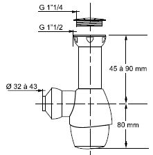 Sifon universal WIRQUIN 30950095, 1 1/4" - 1 1/2", alb