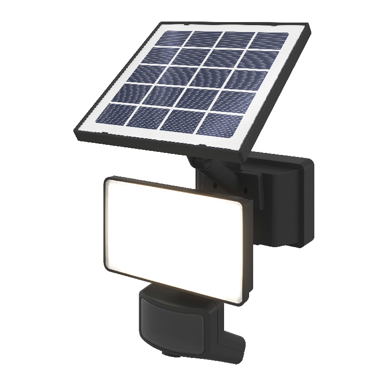 Proiector LED solar cu senzor GOODHOME, 800lm, 5000K, IP65, plastic, negru, lumina alb rece