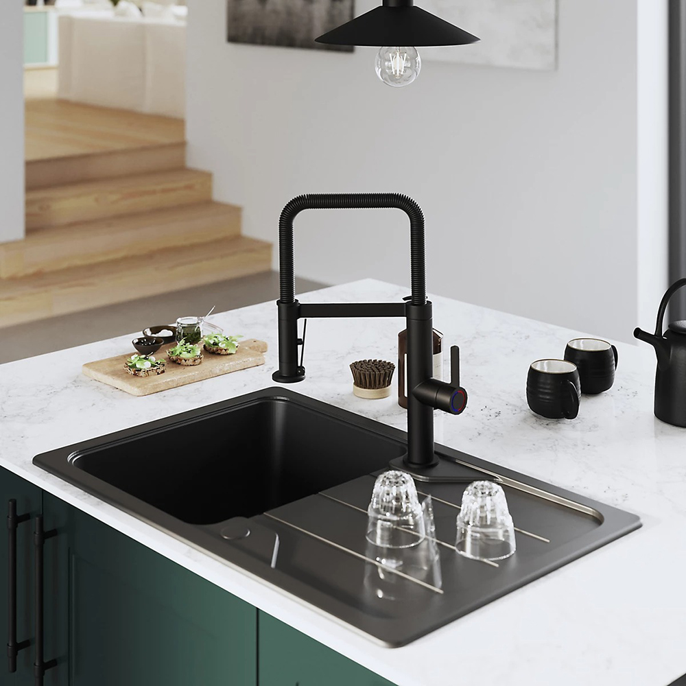 Baterie bucatarie GOODHOME Kamut, extractibil, alama sanitara, negru