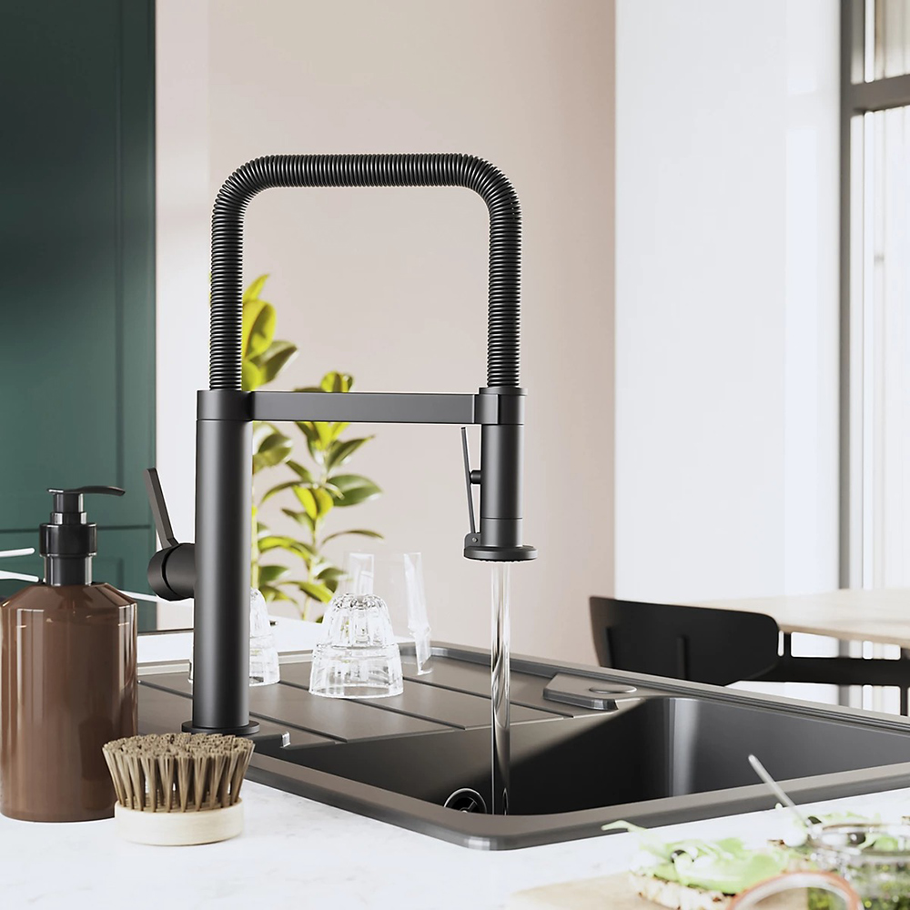Baterie bucatarie GOODHOME Kamut, extractibil, alama sanitara, negru