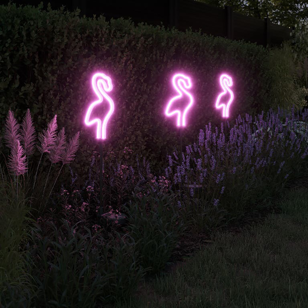 Lampa solara LED, flamingo, roz neon
