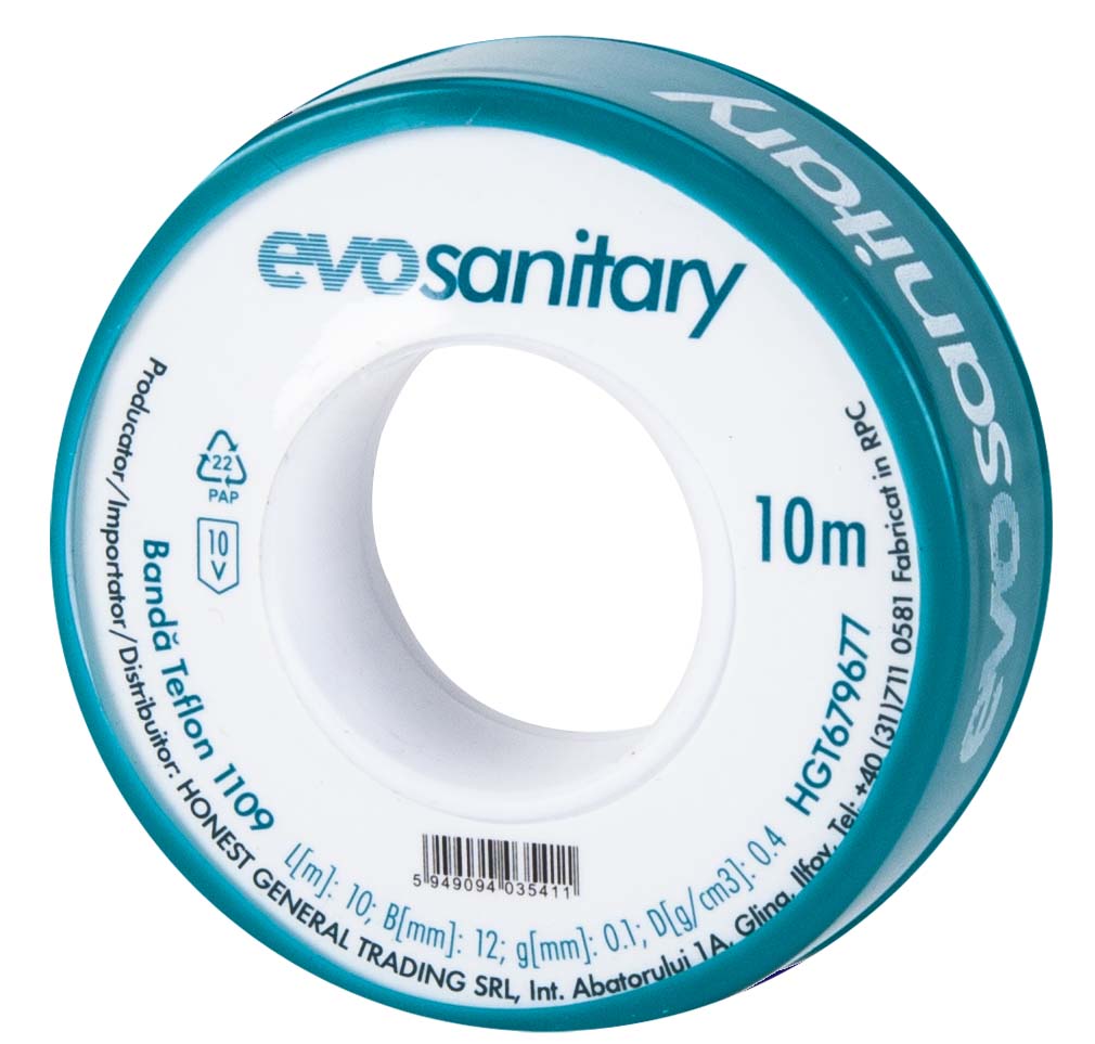 Banda teflon EVOSANITARY, 19 mm x 40 m, alb