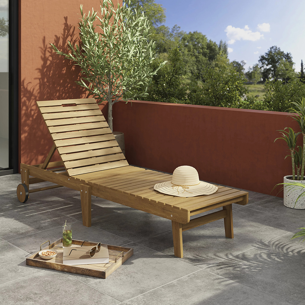 Sezlong gradina GOODHOME Acacia Denia, lemn, 70.6 x 199.8 x 33.5 cm, natur