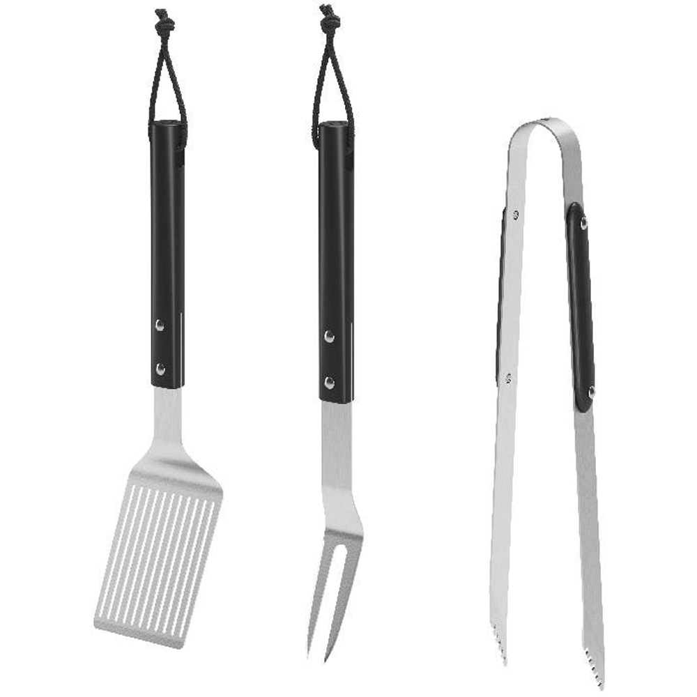Set spatula, furculita si cleste pentru gratar GOODHOME, otel, 40 cm, negru