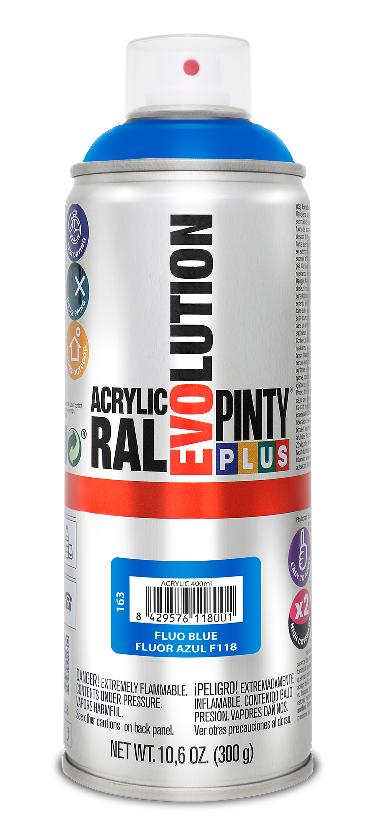 Spray vopsea acrilica PINTYPLUS Evolution, albastru fluorescent, 400 ml