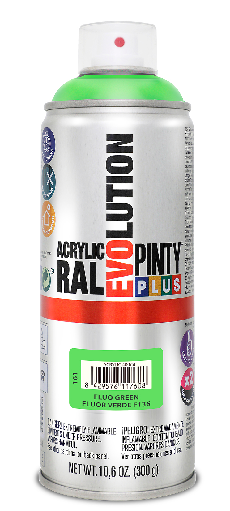 Vopsea spray acrilica PINTYPLUS Evolution, verde fluorescent, 400ml